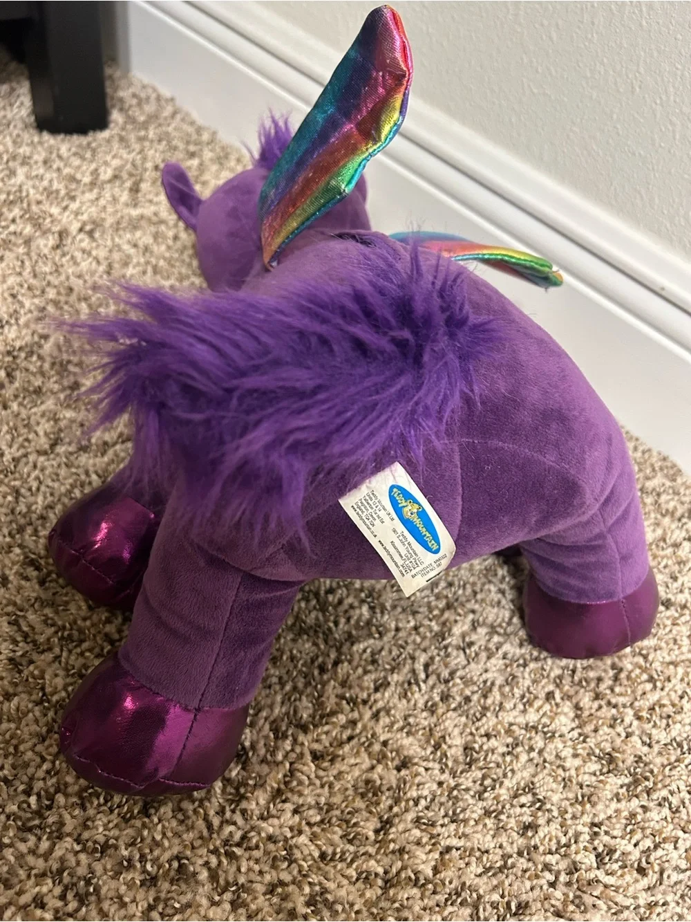 Purple Plush Unicorn Stuffed Toy with Rainbow Horn - 14”